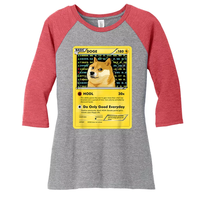 Dogecoin Funny Doge HODL Card Crypto Meme Dog Women's Tri-Blend 3/4-Sleeve Raglan Shirt