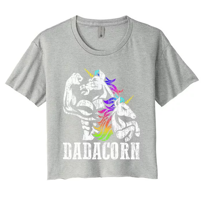 Dadacorn Fathers Day Gift for Dad of Unicorn Daughter Women's Crop Top Tee