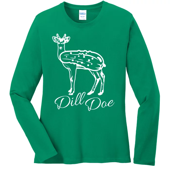 DillDoe Funny Deer Dill Doe Pickle Meme Mashup Ladies Long Sleeve Shirt