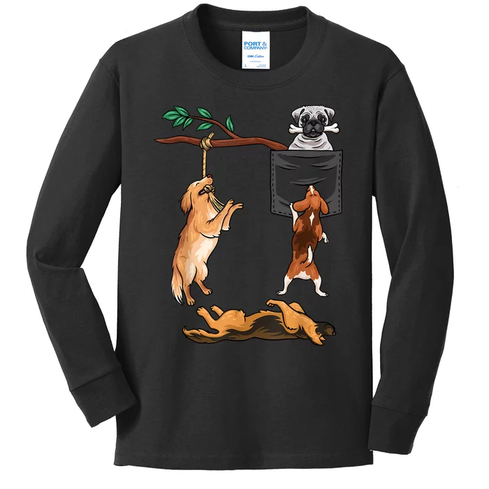 Dog , Funny Dog Tee, Dogs In Pocket , Dog Lover Kids Long Sleeve Shirt