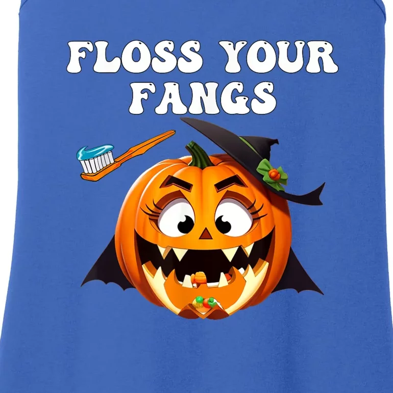 Dental Funny Floss Your Fangs Dentist Halloween Ladies Essential Tank