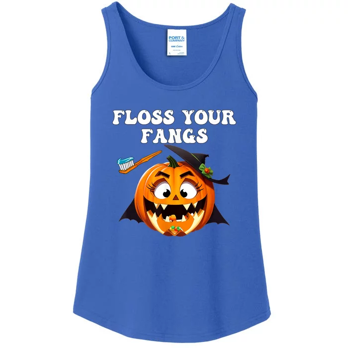 Dental Funny Floss Your Fangs Dentist Halloween Ladies Essential Tank