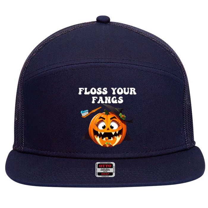 Dental Funny Floss Your Fangs Dentist Halloween 7 Panel Mesh Trucker Snapback Hat