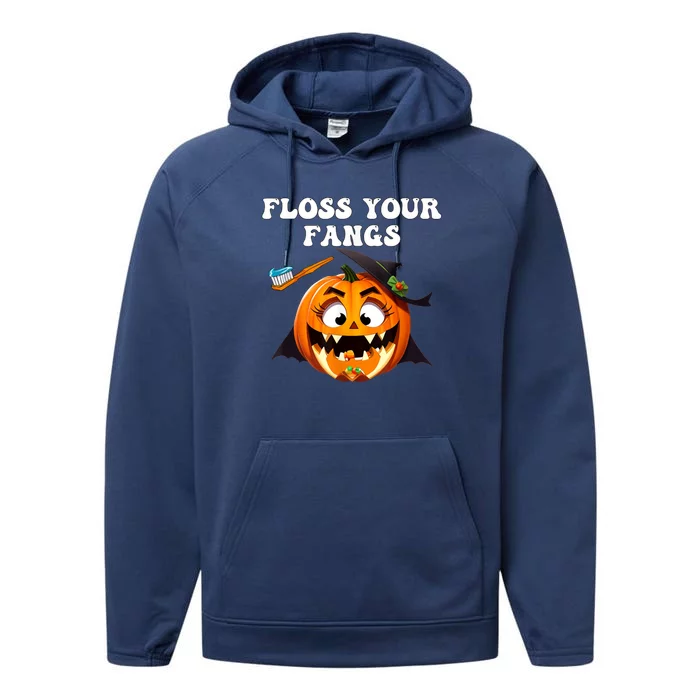 Dental Funny Floss Your Fangs Dentist Halloween Performance Fleece Hoodie