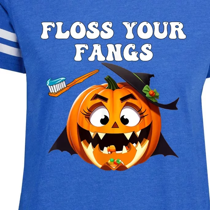 Dental Funny Floss Your Fangs Dentist Halloween Enza Ladies Jersey Football T-Shirt