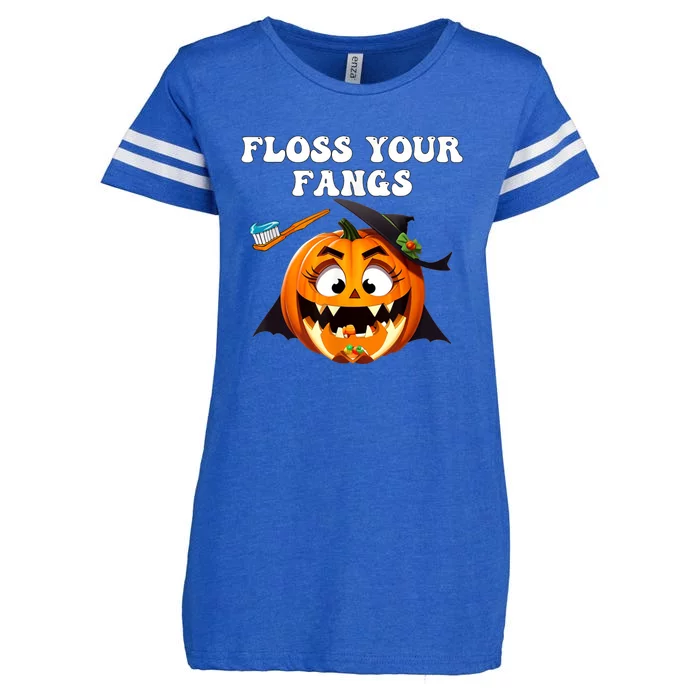 Dental Funny Floss Your Fangs Dentist Halloween Enza Ladies Jersey Football T-Shirt