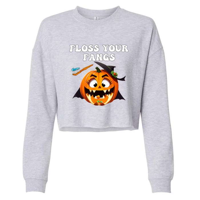 Dental Funny Floss Your Fangs Dentist Halloween Cropped Pullover Crew