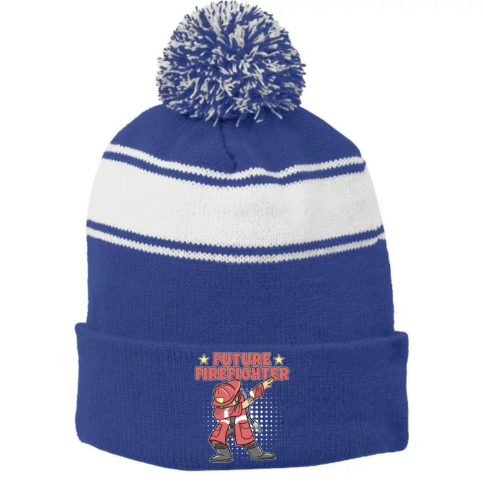 Dabbing Future Firefighter Fire Gift Stripe Pom Pom Beanie