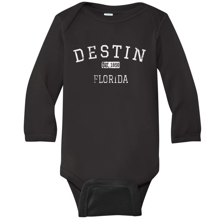 Destin Florida FL Vintage stage athletic style Baby Long Sleeve Bodysuit