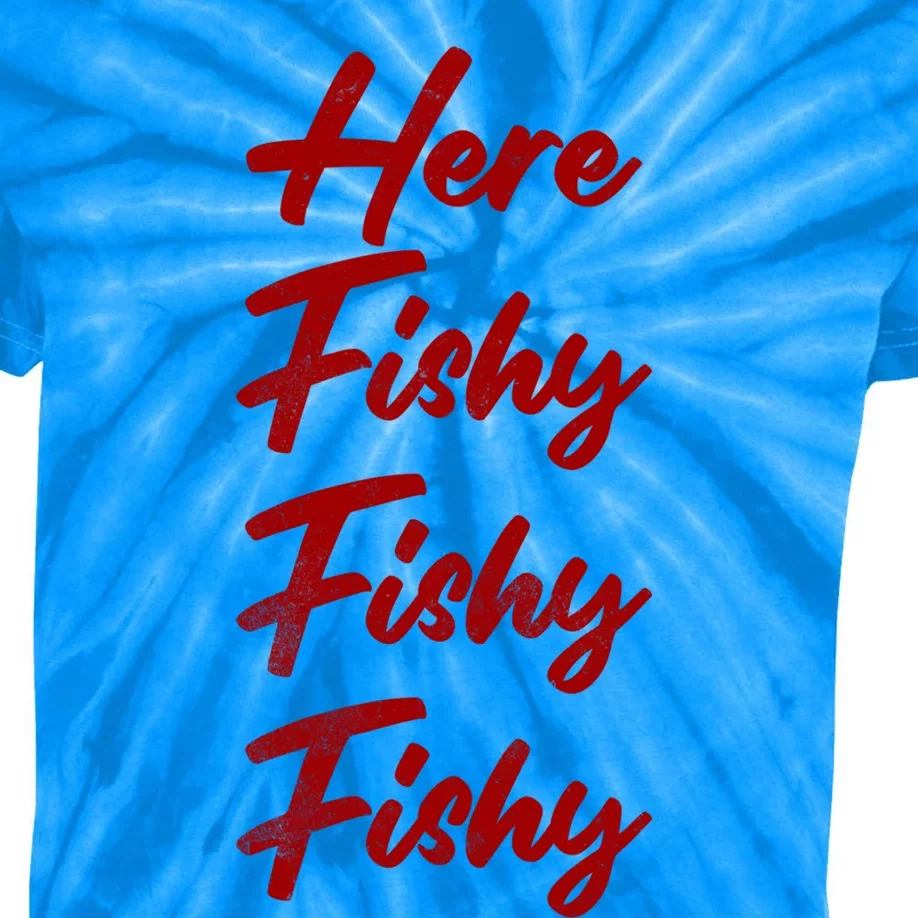 Distressed Funny Fishing Here Fishy Love Summer Lake Gift Kids Tie-Dye T-Shirt