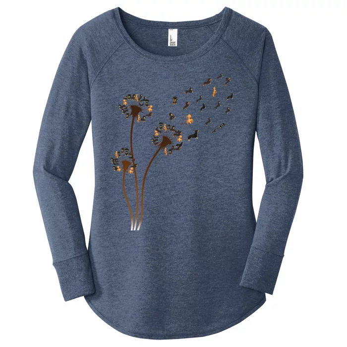 Dachshund Flower Fly Dandelion Funny Cute Dog Lover Women's Perfect Tri Tunic Long Sleeve Shirt