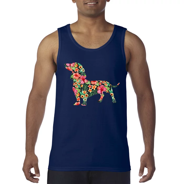 Dachshund Flower Funny Dog Silhouette Floral Gifts Women Tank Top