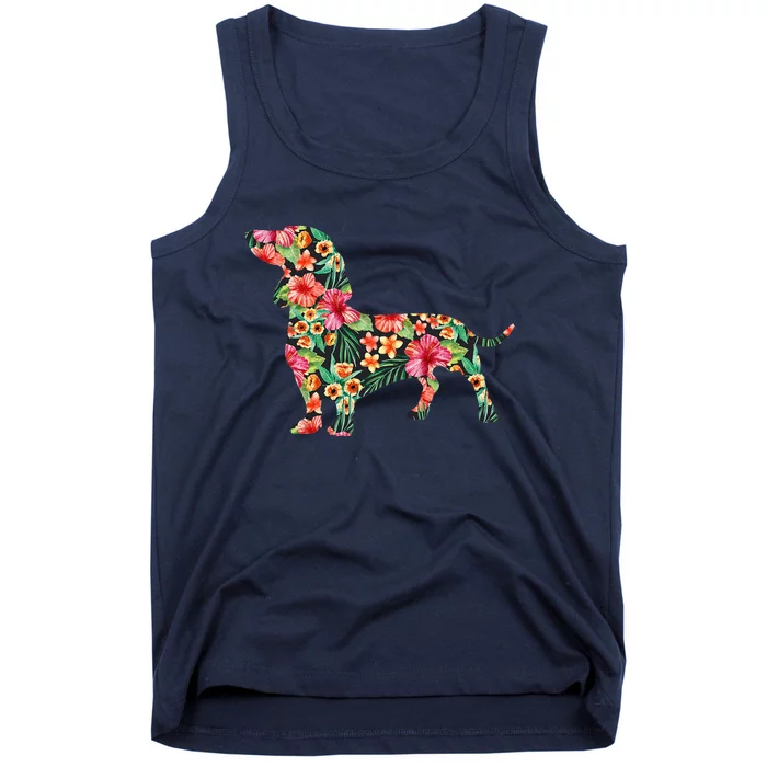 Dachshund Flower Funny Dog Silhouette Floral Gifts Women Tank Top