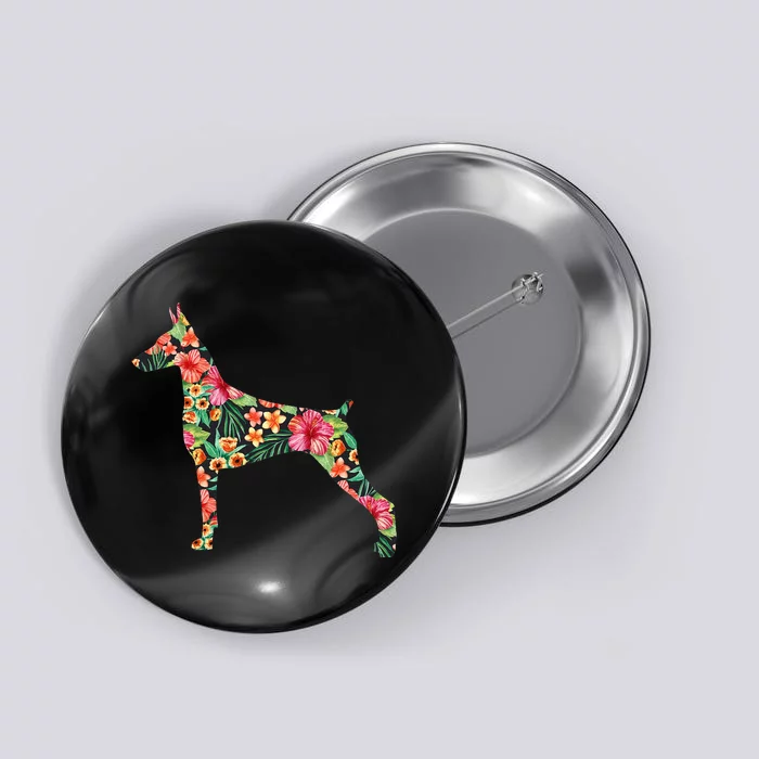 Doberman Flower Funny Dog Silhouette Floral Gifts Button