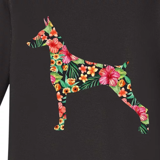 Doberman Flower Funny Dog Silhouette Floral Gifts Baby Long Sleeve Bodysuit