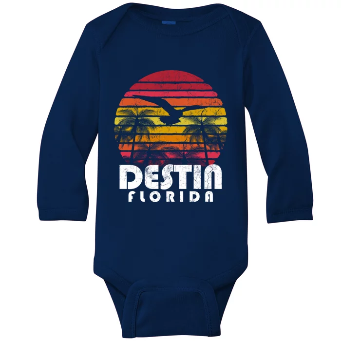 Destin Florida Fl Vintage Retro 70's 80's Style Meaningful Gift Baby Long Sleeve Bodysuit