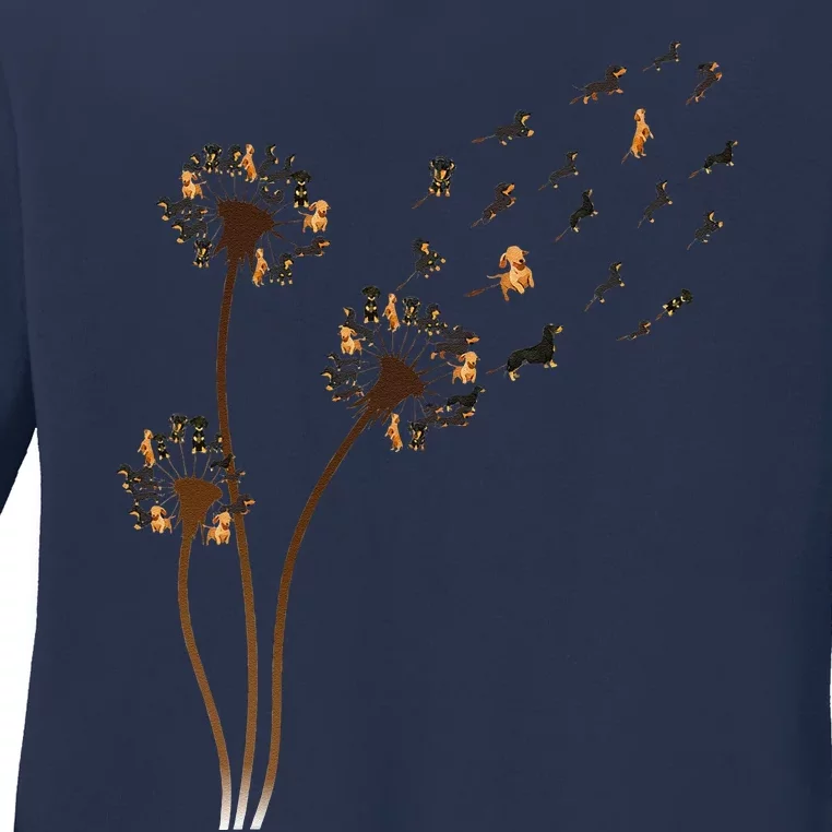 Dachshund Flower Fly Dandelion Funny Cute Dog Lover Ladies Long Sleeve Shirt