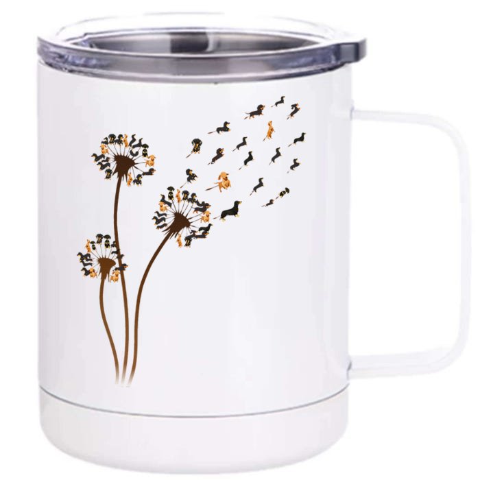 Dachshund Flower Fly Dandelion Funny Cute Dog Lover Front & Back 12oz Stainless Steel Tumbler Cup