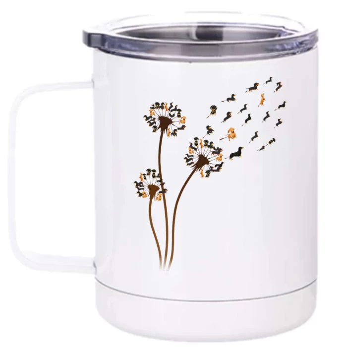 Dachshund Flower Fly Dandelion Funny Cute Dog Lover Front & Back 12oz Stainless Steel Tumbler Cup