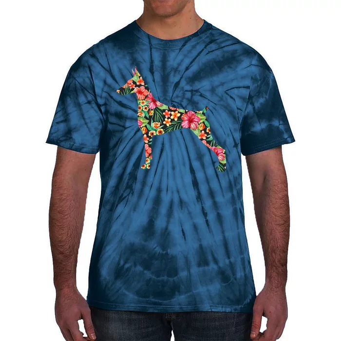 Doberman Flower Funny Dog Silhouette Floral Gifts Women Tie-Dye T-Shirt