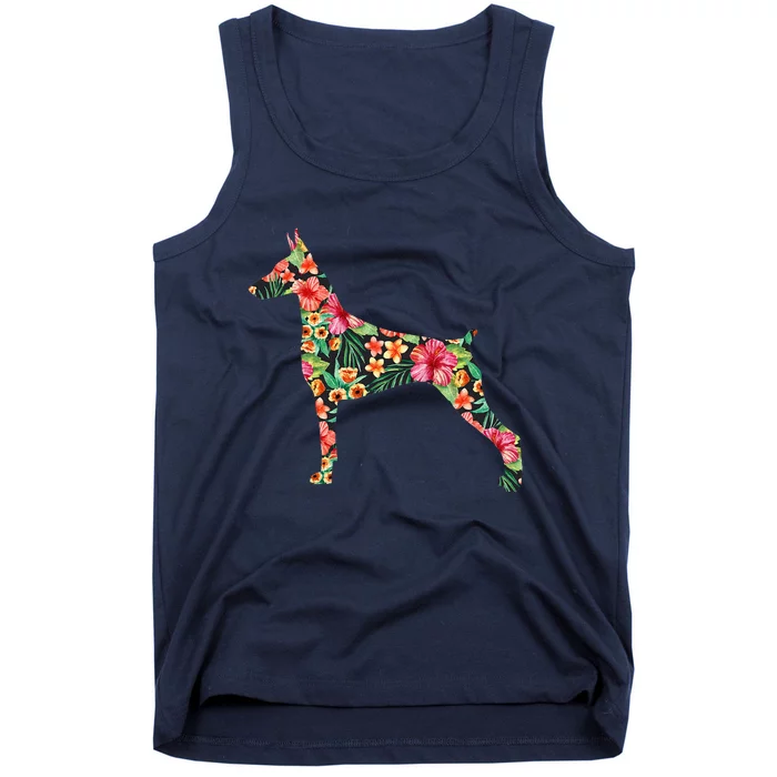 Doberman Flower Funny Dog Silhouette Floral Gifts Women Tank Top