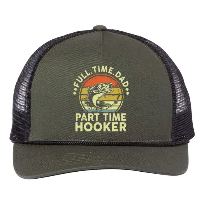 Dad Fishing Fathers Day Gift Part Time Hooker Funny Retro Rope Trucker Hat Cap