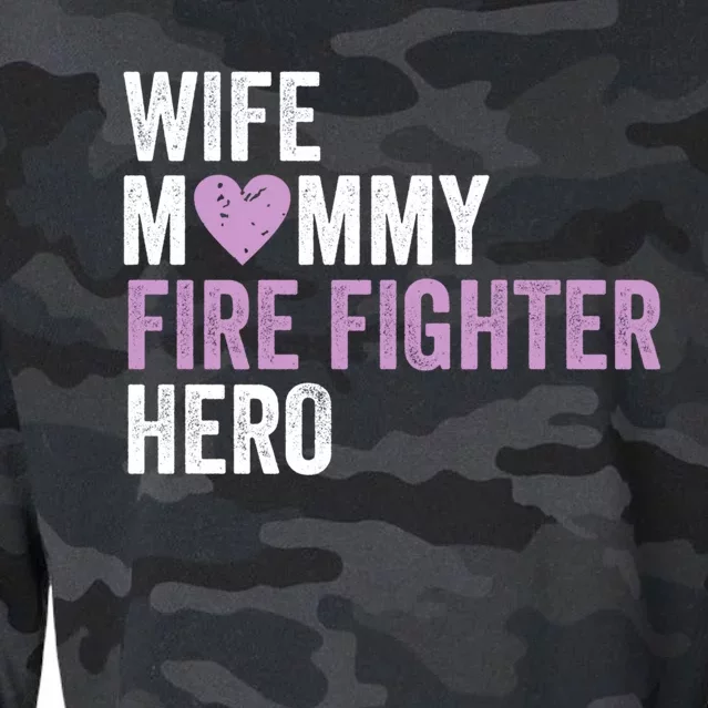 Distressed Fire Fighter Gift Wife Mommy Fire Fighter Hero Gift Cropped Pullover Crew