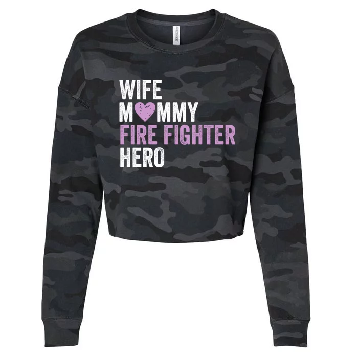 Distressed Fire Fighter Gift Wife Mommy Fire Fighter Hero Gift Cropped Pullover Crew