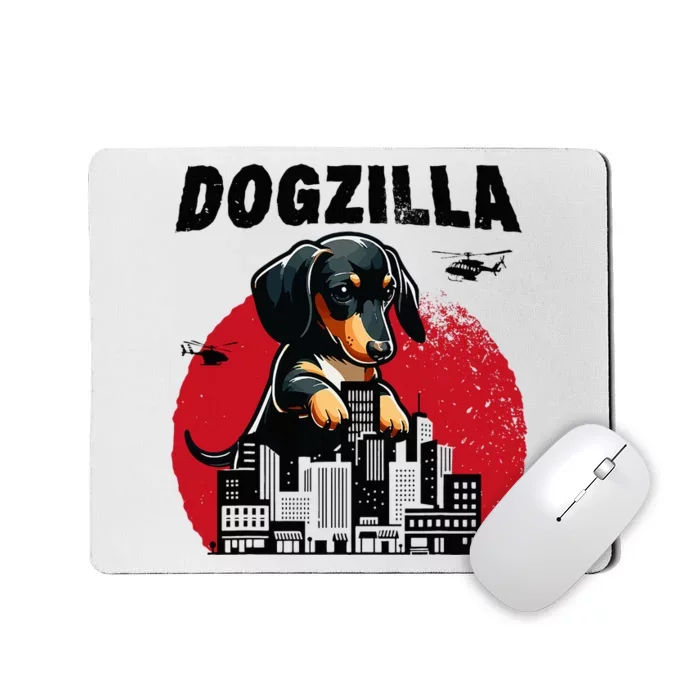 Dogzilla Funny Giant Dachshund Cute Wiener Dog In City Mousepad