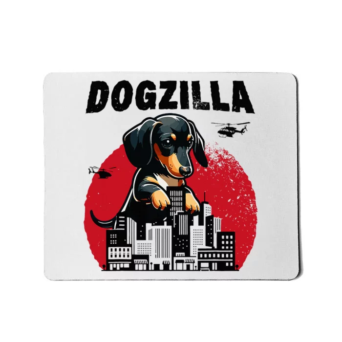 Dogzilla Funny Giant Dachshund Cute Wiener Dog In City Mousepad