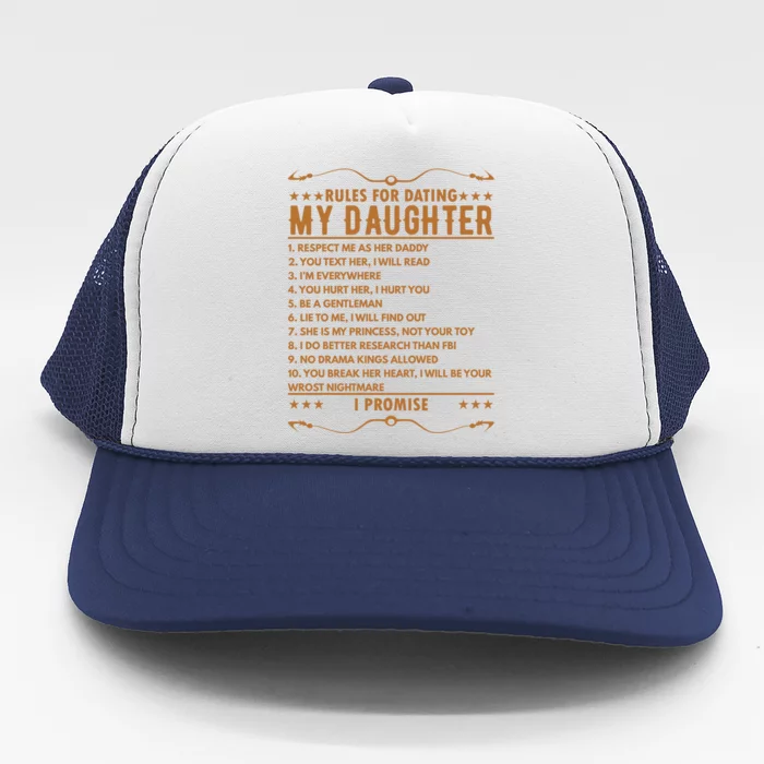 Dad Funny Gift Rules For Dating Daughter Gift Trucker Hat