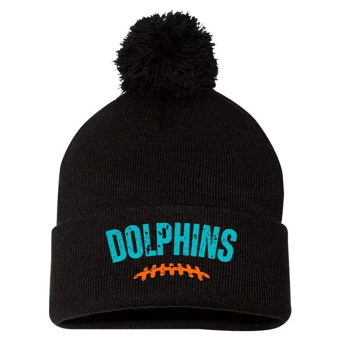 Dolphins Football Gift For Miami Fan Sport Pom Pom 12in Knit Beanie