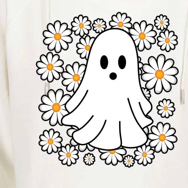 Daisy Floral Ghost Cute Halloween Womens Funnel Neck Pullover Hood