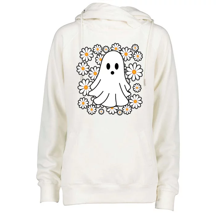 Daisy Floral Ghost Cute Halloween Womens Funnel Neck Pullover Hood