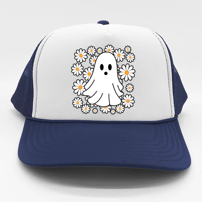 Daisy Floral Ghost Cute Halloween Trucker Hat