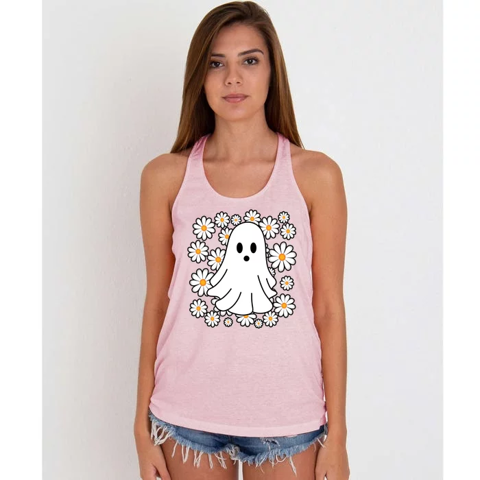 Daisy Floral Ghost Cute Halloween Women's Knotted Racerback Tank