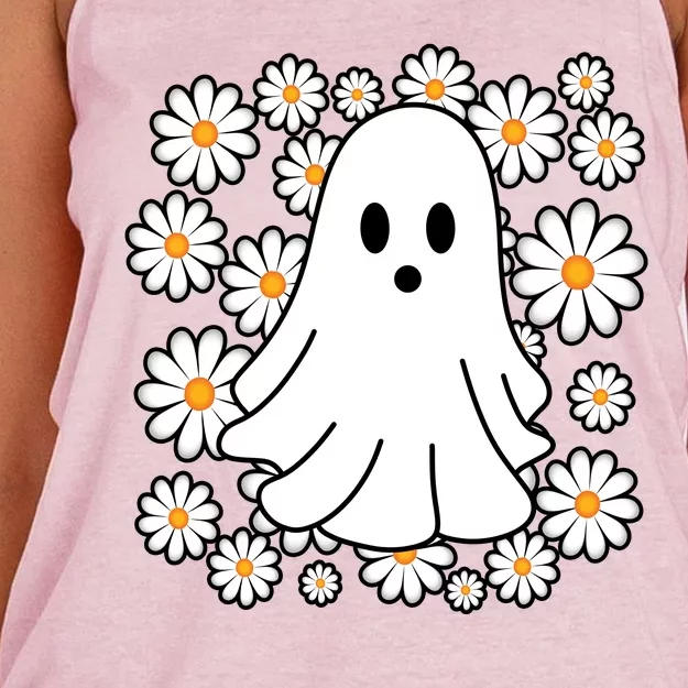 Daisy Floral Ghost Cute Halloween Women's Knotted Racerback Tank