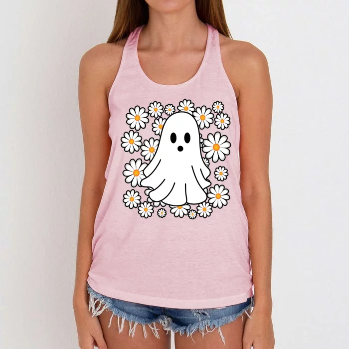 Daisy Floral Ghost Cute Halloween Women's Knotted Racerback Tank