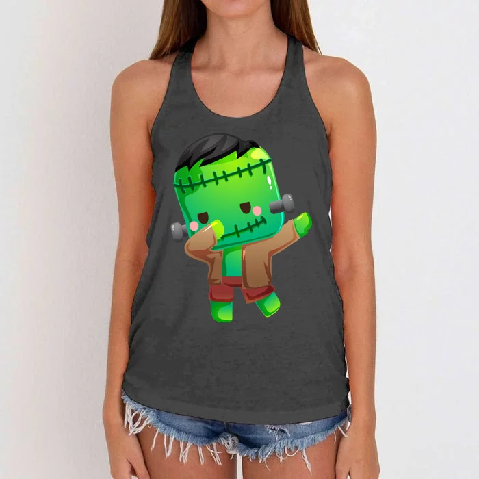 Dabbing Frankenstein Halloween Costume Monster Zombie Women's Knotted Racerback Tank