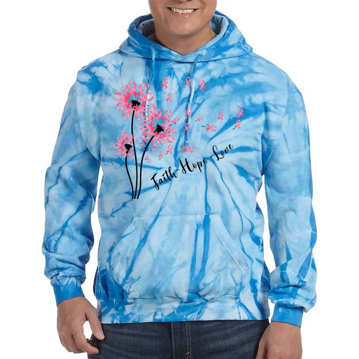 Dandelion Faith Hope Love Breast Cancer Awareness Flower Tie Dye Hoodie