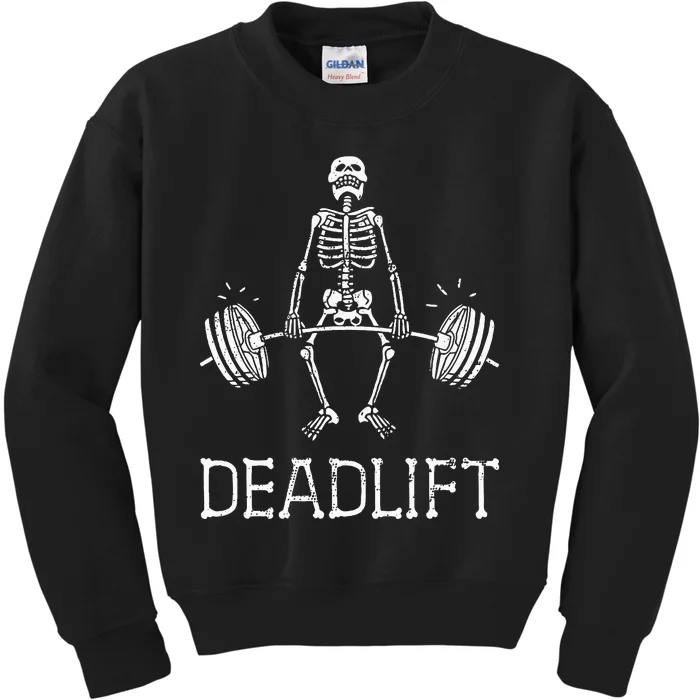 DEADLIFT Funny Halloween Skeleton Weight Lifting Workout Kids Sweatshirt