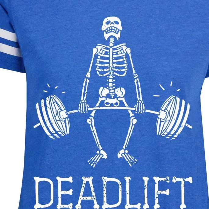 DEADLIFT Funny Halloween Skeleton Weight Lifting Workout Enza Ladies Jersey Football T-Shirt