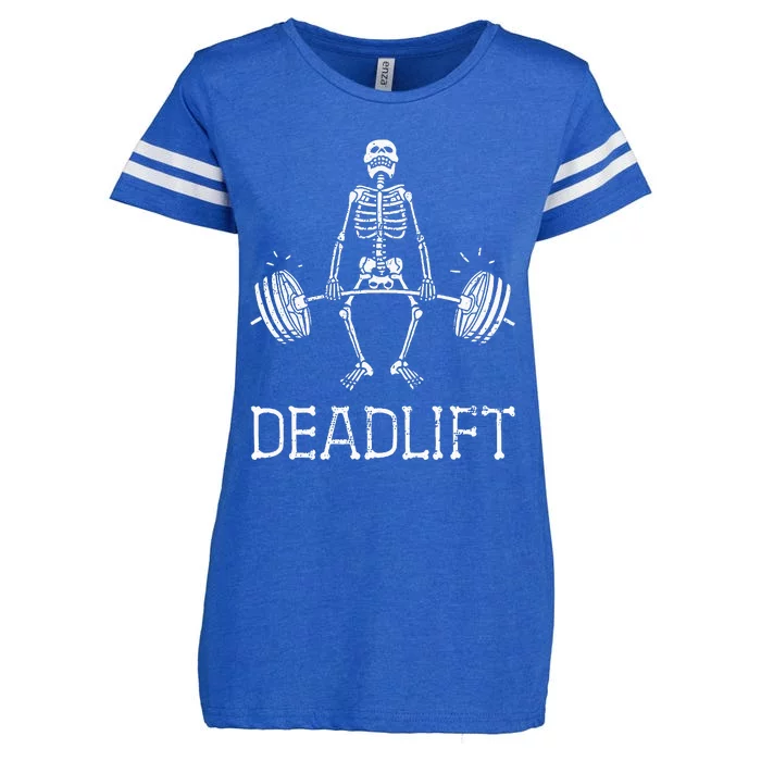 DEADLIFT Funny Halloween Skeleton Weight Lifting Workout Enza Ladies Jersey Football T-Shirt