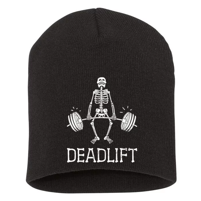 DEADLIFT Funny Halloween Skeleton Weight Lifting Workout Short Acrylic Beanie