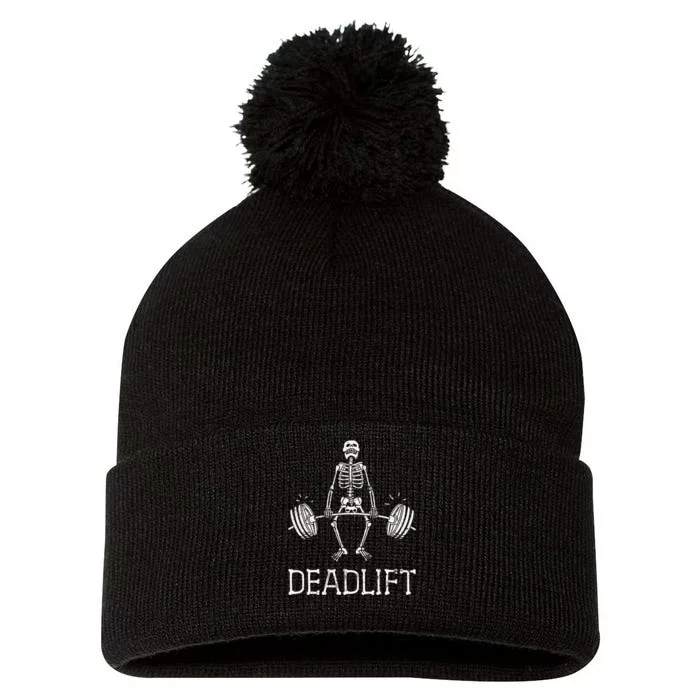 Deadlift Funny Halloween Skeleton Weight Lifting Workout Pom Pom 12in Knit Beanie