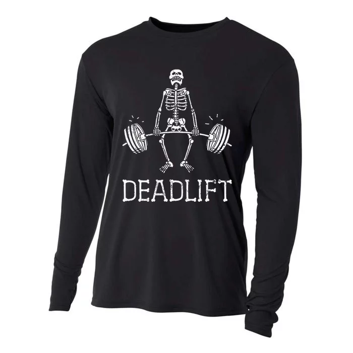 DEADLIFT Funny Halloween Skeleton Weight Lifting Workout Cooling Performance Long Sleeve Crew