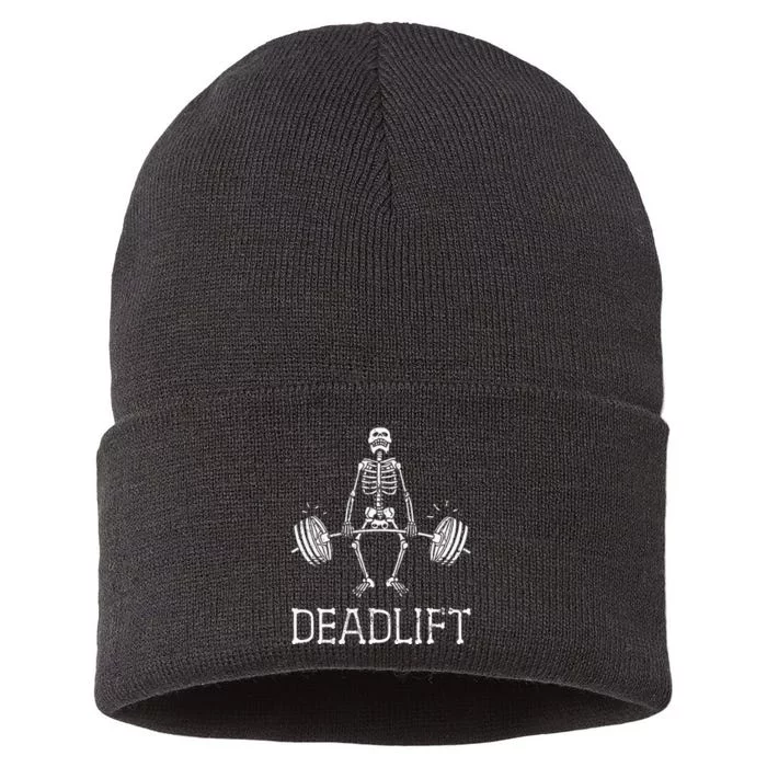 DEADLIFT Funny Halloween Skeleton Weight Lifting Workout Sustainable Knit Beanie