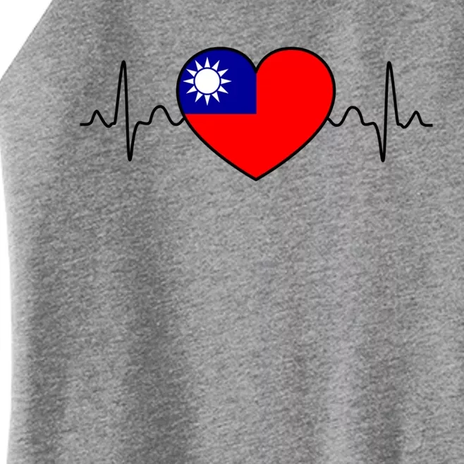 Distressed Flag Heartbeat Design Cool Taiwan Flag Gift Women’s Perfect Tri Rocker Tank