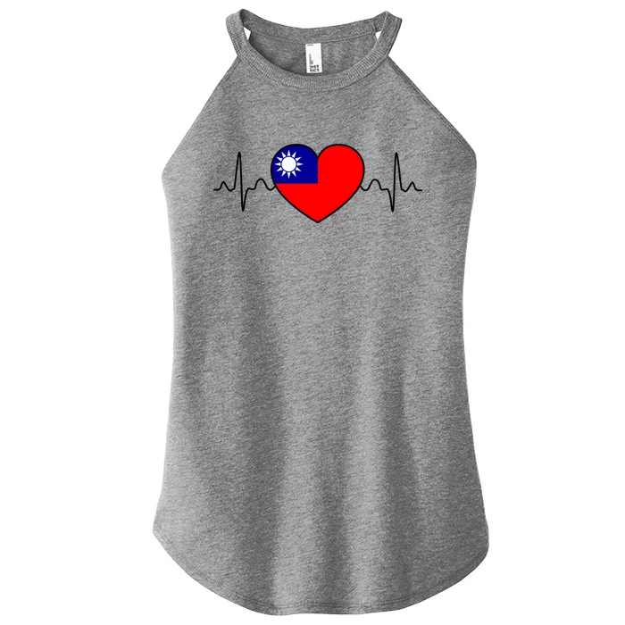 Distressed Flag Heartbeat Design Cool Taiwan Flag Gift Women’s Perfect Tri Rocker Tank