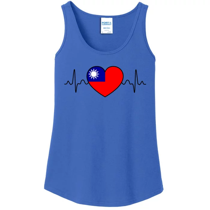 Distressed Flag Heartbeat Design Cool Taiwan Flag Gift Ladies Essential Tank